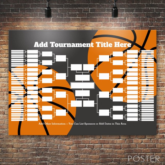 Affiche Support de tournoi de basket-ball - 64 équipes (Custom Tournament Bracket)