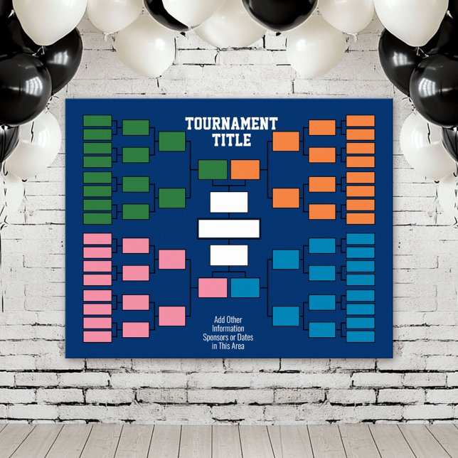 Affiche Support de tournoi sportif - bleu 32 équipes (Custom Tournament Bracket Poster)