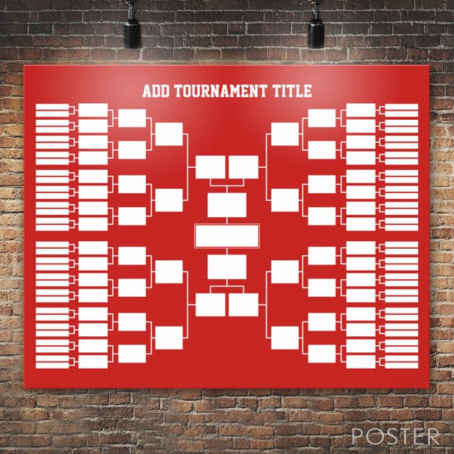 Affiche Support de tournoi sportif pour 64 équipes rouge (Custom Tournament Bracket)