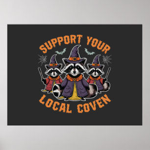 Affiche Support de votre Coven Éffrayant Raccoon Halloween
