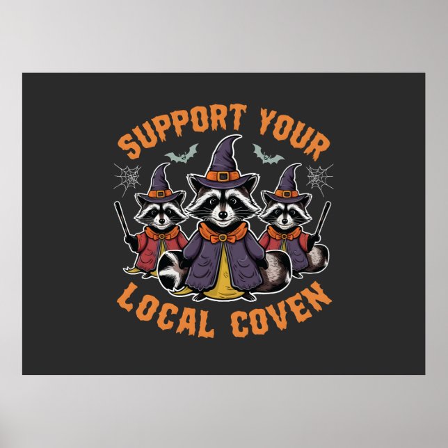 Affiche Support de votre Coven Éffrayant Raccoon Halloween (Devant)