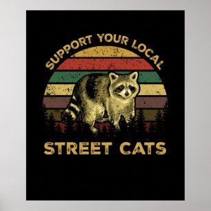 Affiche Support de votre local Street Cats Raccoon Vintage