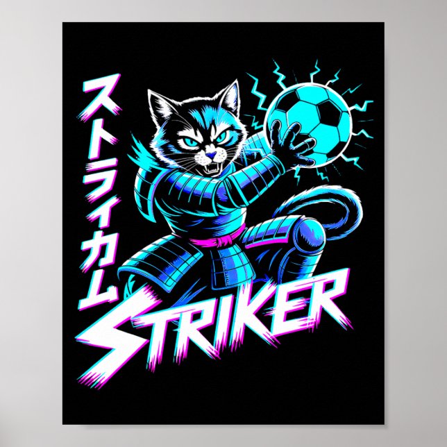 Affiche Supporter de football cyberpunk avec un chat néon  (Devant)