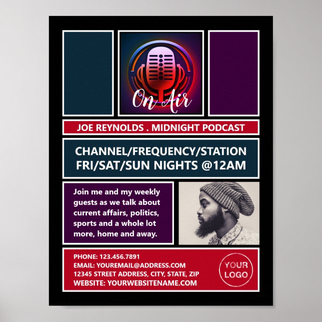 Affiche Sur Air Podcaster, Retro Podcast Publicité (Devant)