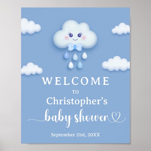 Affiche Sur Cloud 9 joli Baby shower Blue Boy signe d'accu (Devant)