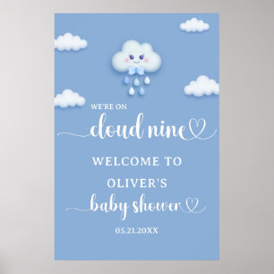 Affiche Sur Cloud Neuf Baby shower Garçon Moderne Bienvenu