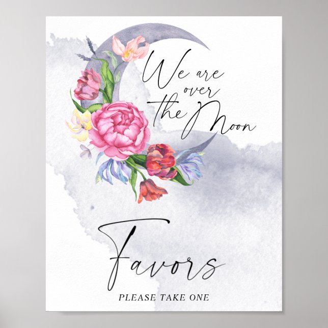 Affiche Sur la lune Fleurs Baby shower Favors (Devant)