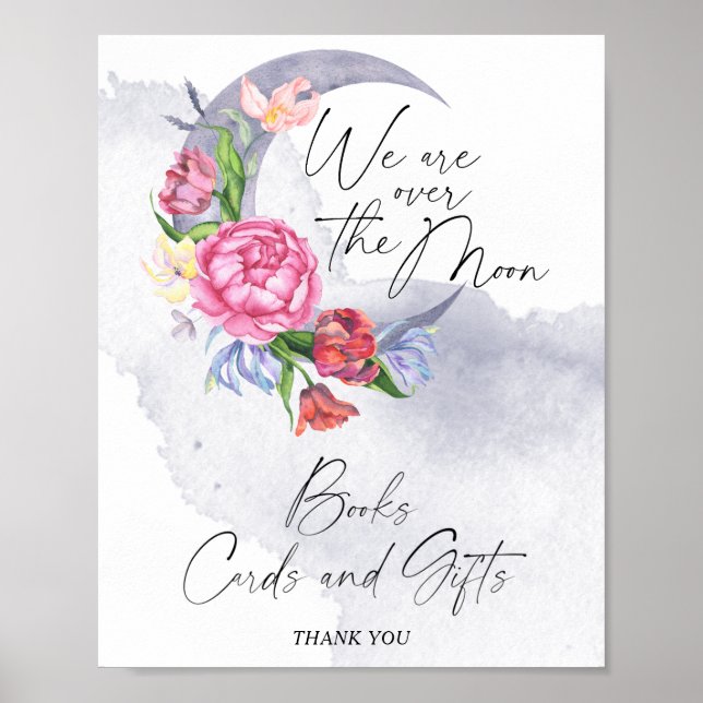 Affiche Sur la lune Fleurs Baby showers Livres, Cartes (Devant)