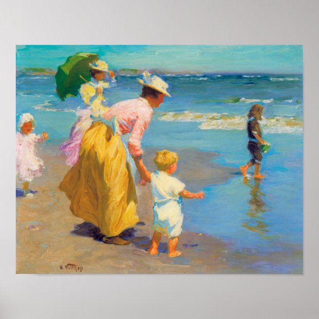 Affiche Sur la plage par Edward Potthast art (Devant)