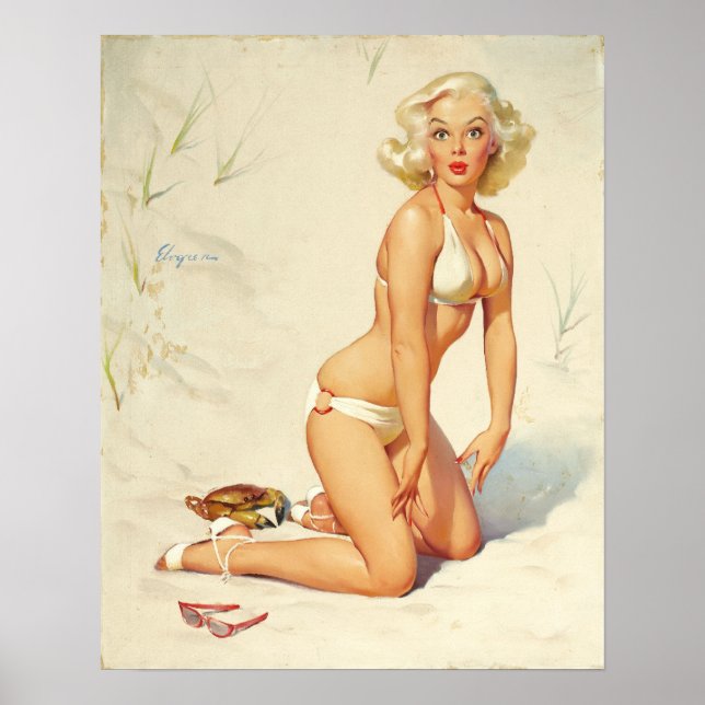 Affiche Sur la plage Retro Pin-up Girl (Devant)