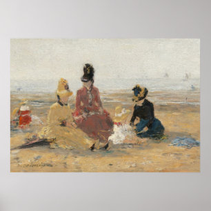 Affiche Sur la plage Trouville 1887 par Eugene Boudin