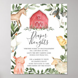 Affiche Sur le Baby shower agricole Diaper Thoughts Signe