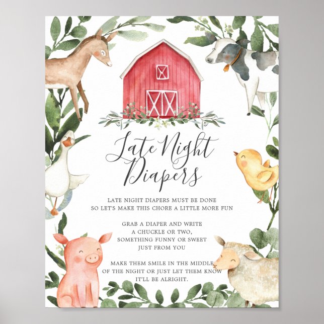 Affiche Sur Le Baby shower Agricole Diapeurs De Nuit Tard  (Devant)