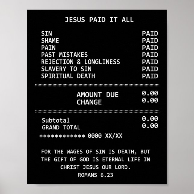 Affiche Sur le dos Jésus a tout payé Christianisme Chrétie (Devant)