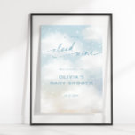 Affiche Sur le nuage 9 nuages de rêve Baby shower bleu Acc<br><div class="desc">Nuages d'aquarelle rêvés "We Are On Cloud Nine" baby shower bleu affiche d'accueil.</div>