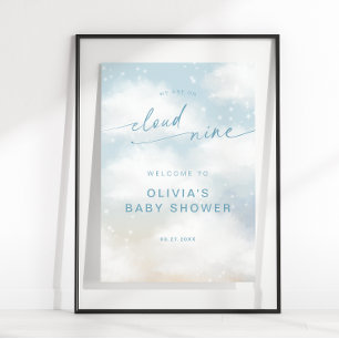Affiche Sur le nuage 9 nuages de rêve Baby shower bleu Acc