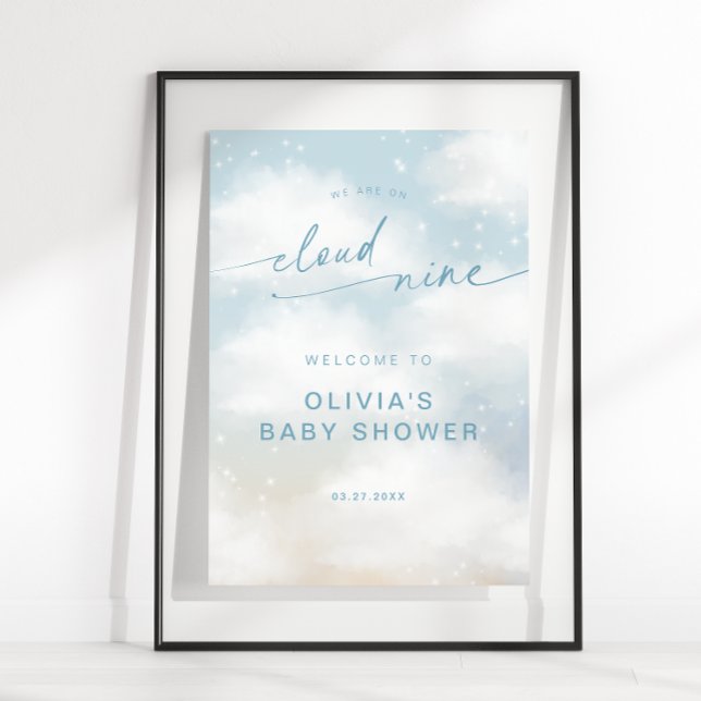 Affiche Sur le nuage 9 nuages de rêve Baby shower bleu Acc (Créateur téléchargé)