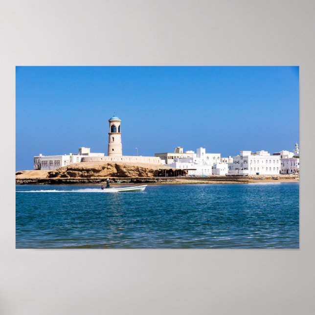 Affiche Sur Lighthouse with fisherman boat - Sur, Oman (Devant)