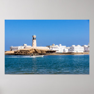 Affiche Sur Lighthouse with fisherman boat - Sur, Oman