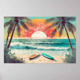 Affiche Surf au coucher du soleil