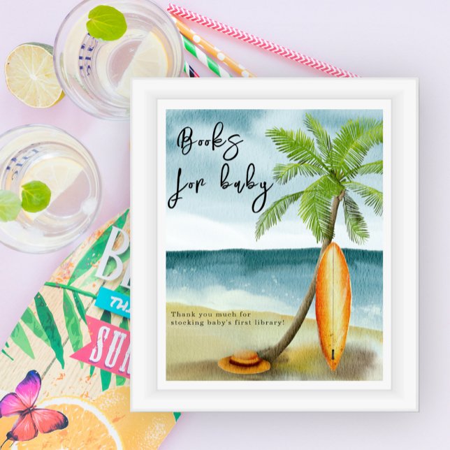 Affiche Surf baby shower de plage - Livres pour bébé (Créateur téléchargé)