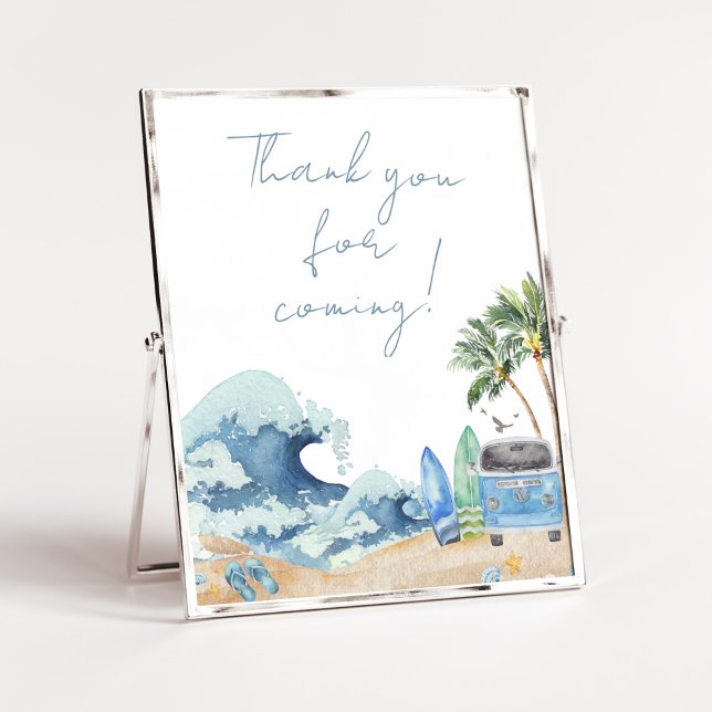 Affiche Surf Baby shower de plage Merci pour venir (Surfing Summer Baby Shower Thank you for Coming Sign)