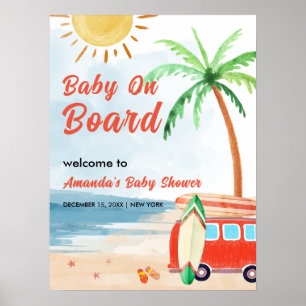 Affiche Surf Beach Bébé À Bord Baby shower Bienvenue