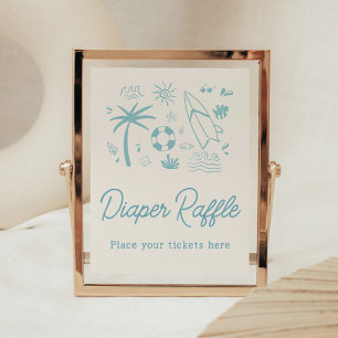 Affiche Surf bleu bébé à bord Baby shower Déchets Raffle