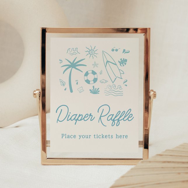 Affiche Surf bleu bébé à bord Baby shower Déchets Raffle (Blue Surf Baby on Board Baby Shower Diaper Raffle Sign)