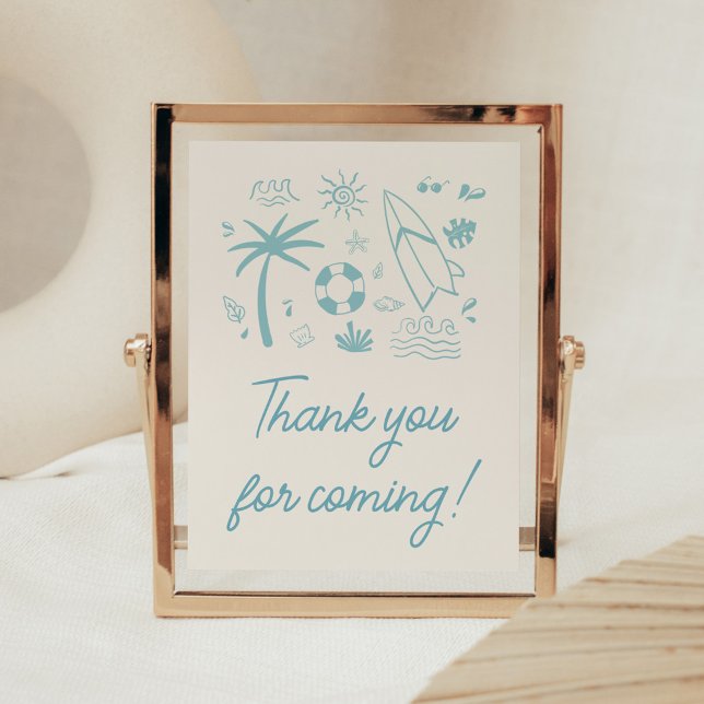 Affiche Surf bleu bébé à bord Carte de remerciements Baby  (Blue Surf Baby on Board Baby Shower Thank you for Coming Sign)