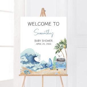 Affiche Surf Board Beach Baby shower Bienvenue