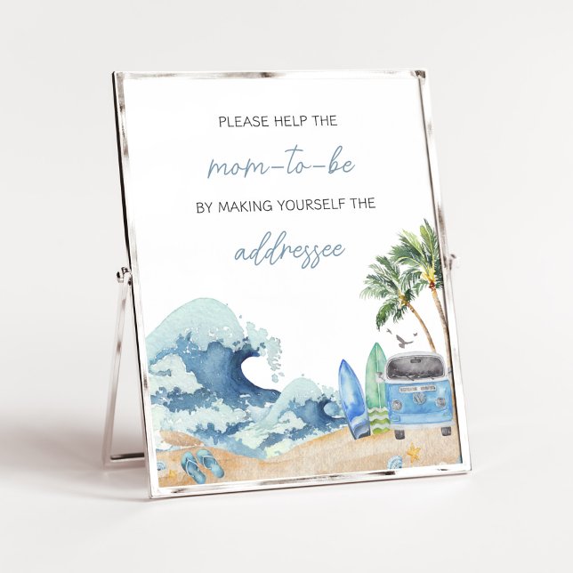 Affiche Surf Board Beach Baby shower Enveloppe Station (Surfing Summer Baby Shower Envelope Station Sign)
