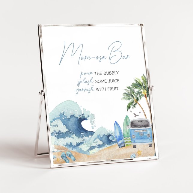 Affiche Surf Board Beach Baby shower Mom Osa Bar (Surfing Summer Baby Shower Mom Osa Bar Sign)