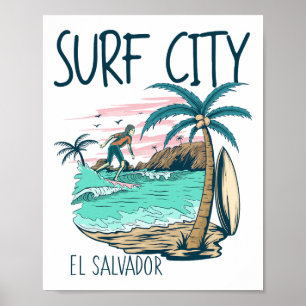 Affiche Surf City El Salvador Cadeaux de Surf Vintage El S