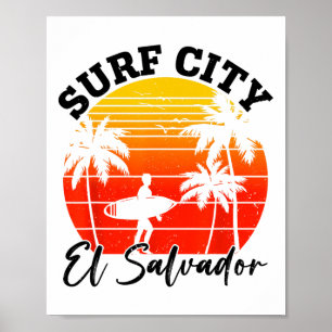Affiche Surf City El Salvador Rétro Coucher de soleil Surf