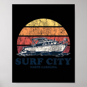 Affiche Surf City Nc Bateaux Vintage Années 70 Design Rétr