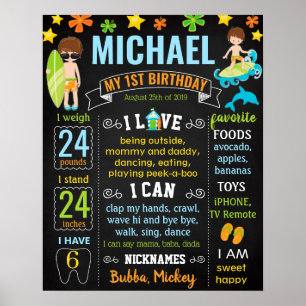 Affiche Surf de plage Surf été Anniversaire