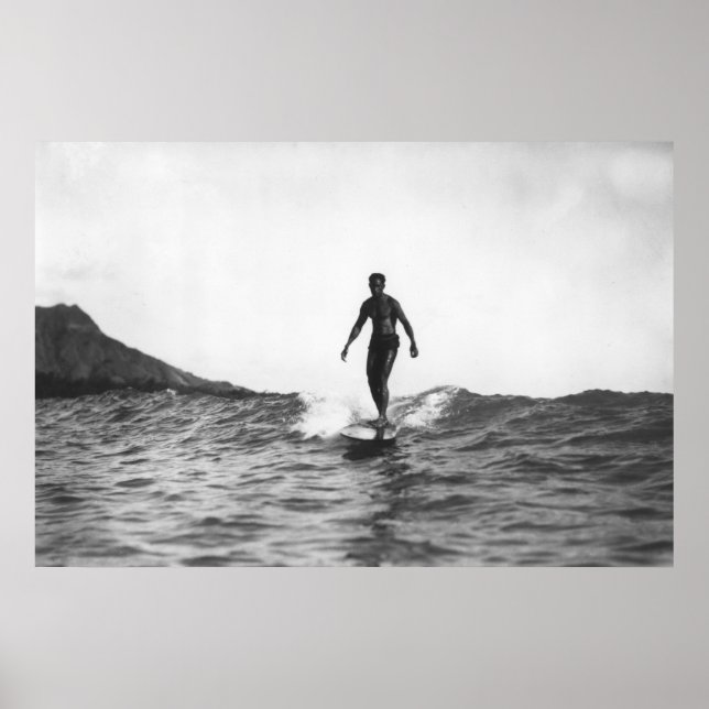 Affiche Surf en Honolulu Hawaii Surfer Longboard (Devant)
