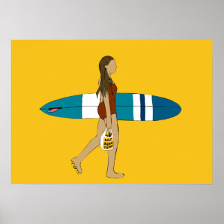 Affiche Surf fille avec longue planche