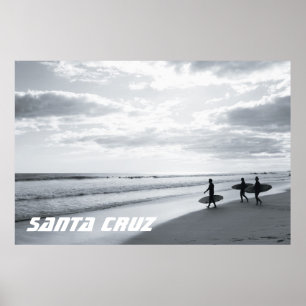 Affiche Surf père Noël Cruz Californie