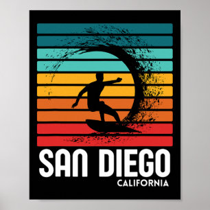 Affiche Surf San Diego Californie Plage Vintage Rétro Surf