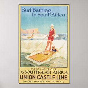 Affiche Surf se baignant en Afrique du Sud, cru