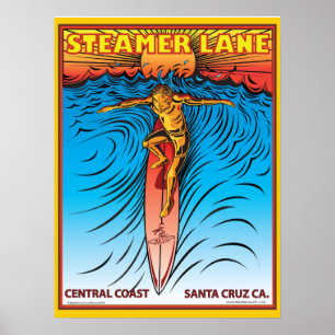 AFFICHE SURF STEAMERLANE PÈRE NOËL CRUZ