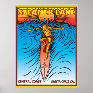AFFICHE SURF STEAMERLANE PÈRE NOËL CRUZ