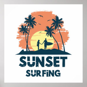 Affiche Surf - Surf au coucher du soleil 