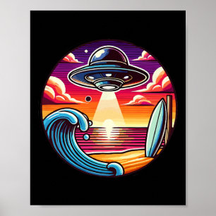 Affiche Surf Surfant Surfeur Vague Océan Coucher de soleil