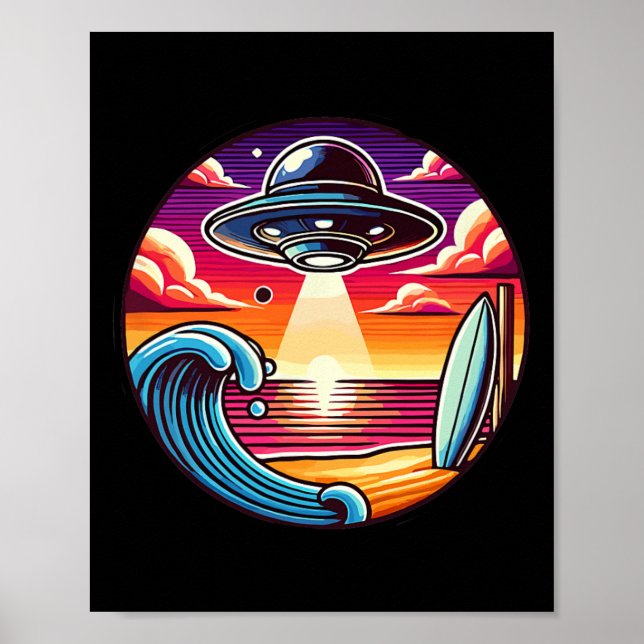 Affiche Surf Surfing Surfer Wave Ocean Sunset Outer Space  (Devant)