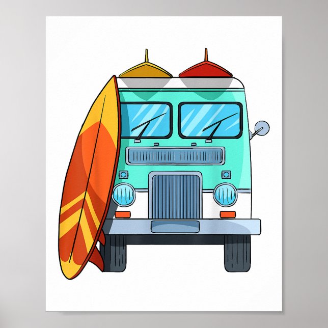 Affiche Surf Van Surfboard Palm Trees Surfboard Surfboard  (Devant)