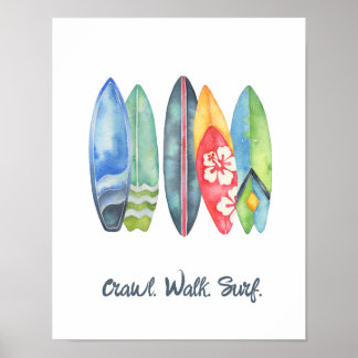 Affiche Surf Watercolor Baby Nursery Print Surfboards