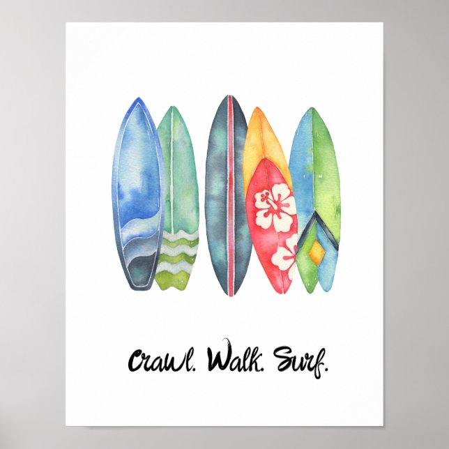 Affiche Surf Watercolor Baby Nursery Print Surfboards (Devant)